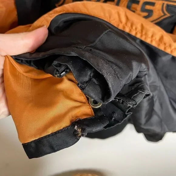 Harley Davidson Men’s Racing Jacket Black Bar Shield Orange Nylon Bomber Zip XL